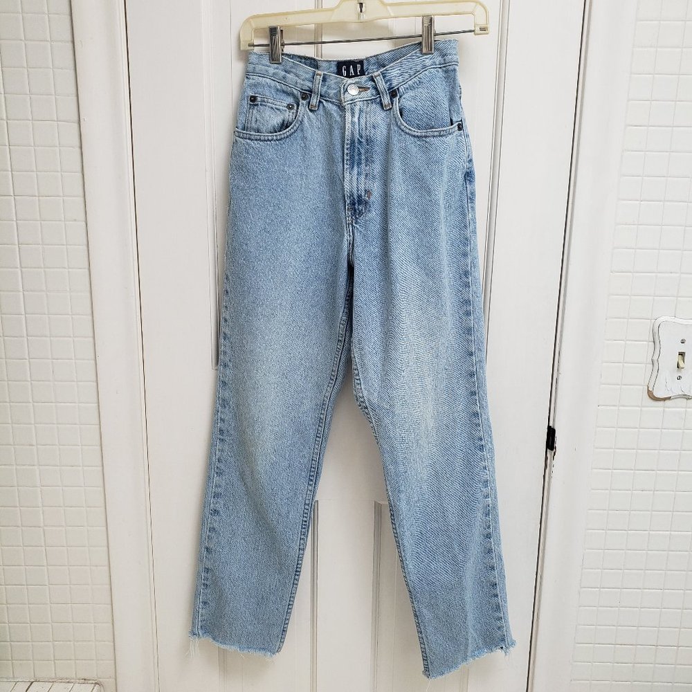 Vintage GAP Light Wash Jeans Size 4 Long Altered Frayed Hem Tapered Leg